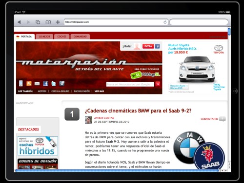 Campana Toyota Auris en iPad en Weblogs SL