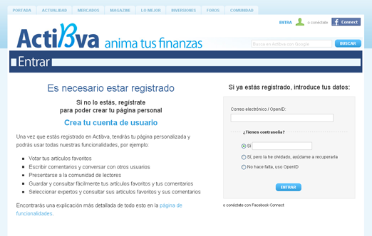 Entrada en Actibva: identificación o registro