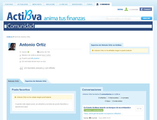 Página de usuario en Actibva