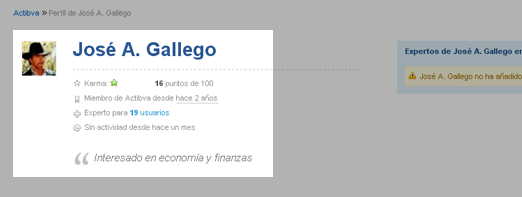 Datos de un usuario en Actibva