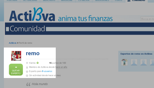 Botón para añadir o quitar expertos