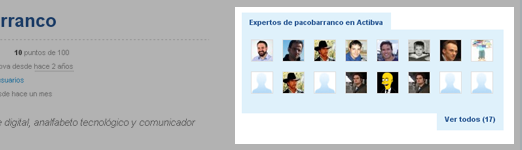Lista de expertos de un usuario
